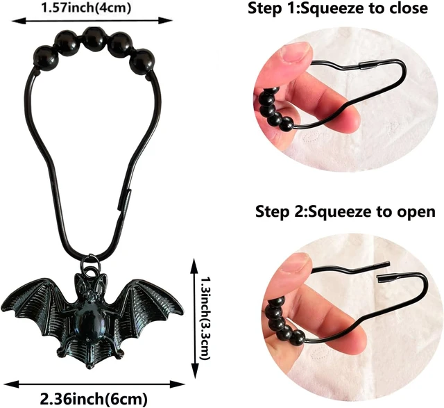 Alt view image 3 of 7 - 12PCS, Gothic Black Vampire Bats Bathroom Decor, Bat Shower Curtain Hooks