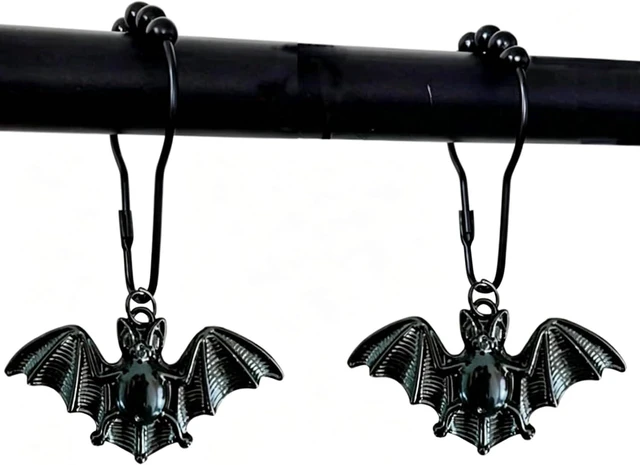 Main image of 12PCS, Gothic Black Vampire Bats Bathroom Decor, Bat Shower Curtain Hooks