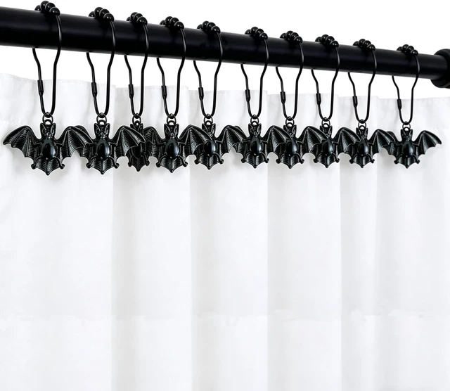 Alt view image 4 of 7 - 12PCS, Gothic Black Vampire Bats Bathroom Decor, Bat Shower Curtain Hooks