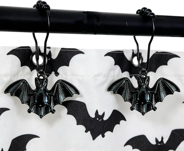 Alt view image 5 of 7 - 12PCS, Gothic Black Vampire Bats Bathroom Decor, Bat Shower Curtain Hooks