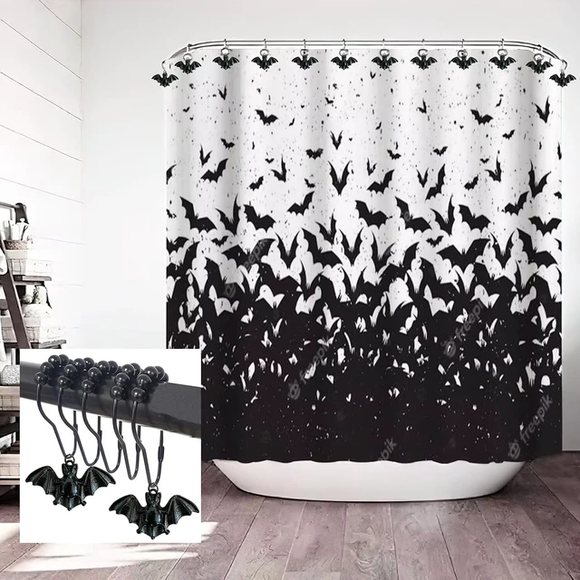 Alt view image 6 of 7 - 12PCS, Gothic Black Vampire Bats Bathroom Decor, Bat Shower Curtain Hooks