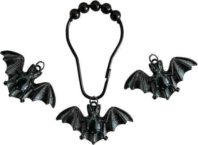 Alt view image 7 of 7 - 12PCS, Gothic Black Vampire Bats Bathroom Decor, Bat Shower Curtain Hooks