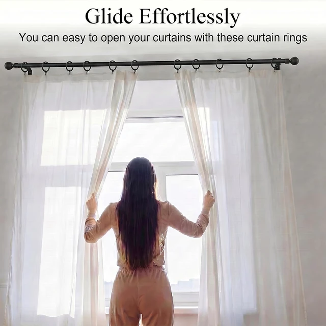 Alt view image 4 of 7 - Black, 50 Pcs Curtain Rings and Hooks 1.52 Inch - Stainless Steel Shower Curtain Rings and Hooks with Eyelets for Curtains Rods and Bathroom Shower Rods