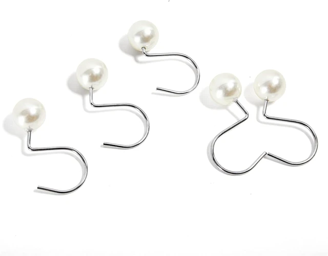 Alt view image 2 of 7 - Ivory Artifical Pearl and Rustproof Metal Unique Cute Shower Hooks for Country Farmhouse Shabby Chic Shower Curtain Bathroom Decor, Elegant Pearl Decorative Shower Curtain Hooks Rings 12PCS