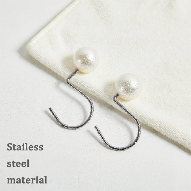 Alt view image 3 of 7 - Ivory Artifical Pearl and Rustproof Metal Unique Cute Shower Hooks for Country Farmhouse Shabby Chic Shower Curtain Bathroom Decor, Elegant Pearl Decorative Shower Curtain Hooks Rings 12PCS
