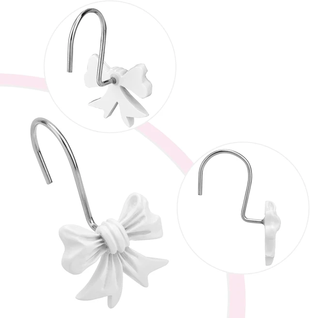 Alt view image 4 of 7 - Decorative Bathroom Bow Hangers Cute Metal Curtain Rings for Bathroom Baby Room Nursery Art Decor (White), 12pcs Bow Knot Shower Curtain Hooks
