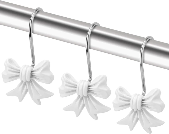 Alt view image 5 of 7 - Decorative Bathroom Bow Hangers Cute Metal Curtain Rings for Bathroom Baby Room Nursery Art Decor (White), 12pcs Bow Knot Shower Curtain Hooks