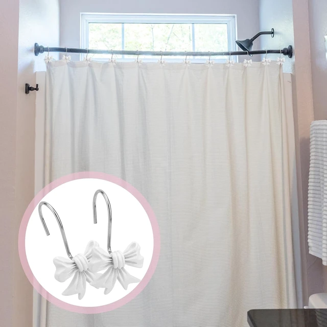 Alt view image 6 of 7 - Decorative Bathroom Bow Hangers Cute Metal Curtain Rings for Bathroom Baby Room Nursery Art Decor (White), 12pcs Bow Knot Shower Curtain Hooks