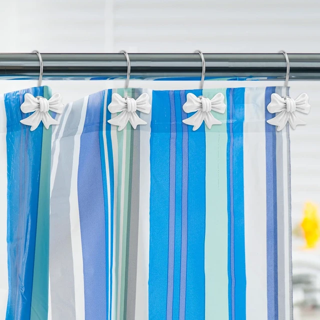 Alt view image 7 of 7 - Decorative Bathroom Bow Hangers Cute Metal Curtain Rings for Bathroom Baby Room Nursery Art Decor (White), 12pcs Bow Knot Shower Curtain Hooks