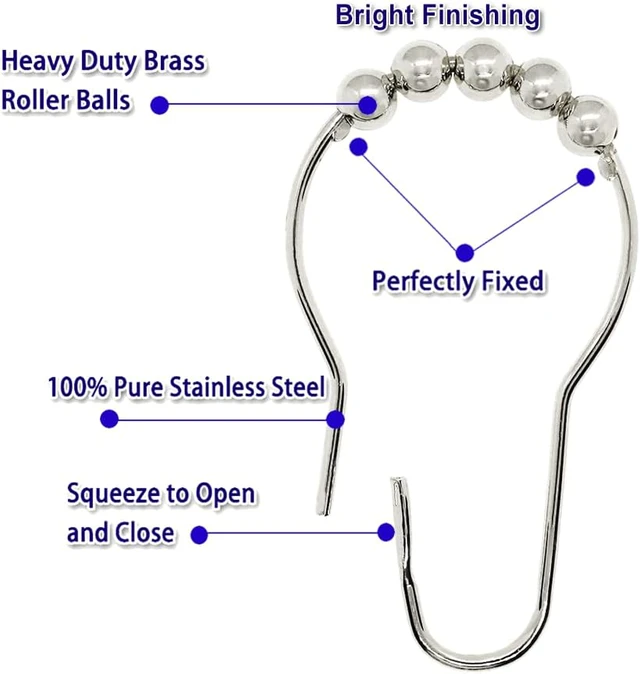 Alt view image 3 of 6 - Stainless Steel Rust Resistant Curtain Rings (Clear Diamond), 12PCS Shower Hooks with Gemstone Crystal Bead Charms, Shower Curtain Hooks Rings for Bathroom