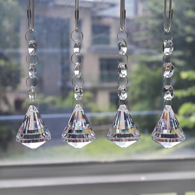 Alt view image 5 of 6 - Stainless Steel Rust Resistant Curtain Rings (Clear Diamond), 12PCS Shower Hooks with Gemstone Crystal Bead Charms, Shower Curtain Hooks Rings for Bathroom