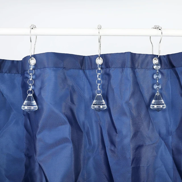 Alt view image 4 of 6 - Stainless Steel Rust Resistant Curtain Rings (Clear Diamond), 12PCS Shower Hooks with Gemstone Crystal Bead Charms, Shower Curtain Hooks Rings for Bathroom