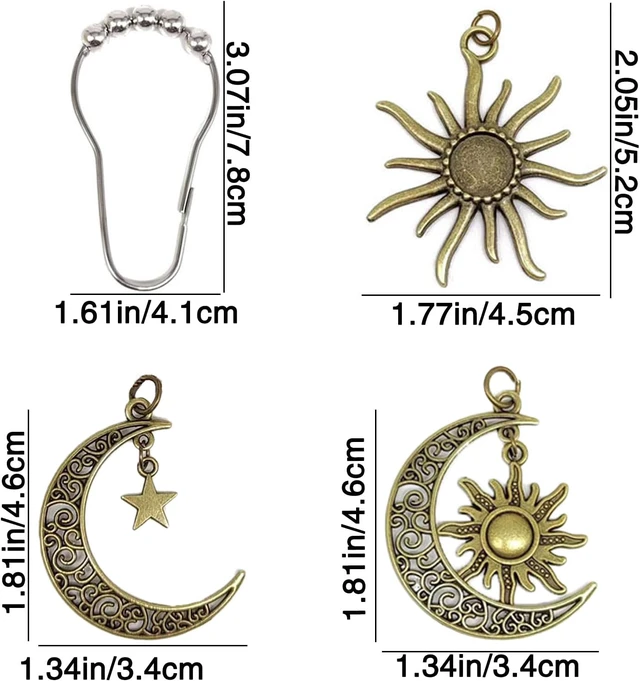 Alt view image 4 of 7 - Antique Bronze Shower Curtain Rings with Smooth Glide Rollers (Bronze), Sun Moon Stars Boho Bathroom Decor, Celestial Shower Curtain Hooks 12 Pack
