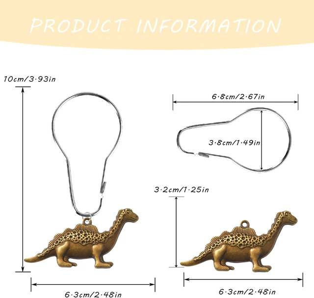 Alt view image 2 of 7 - Stainless Steel Decorative Shower Hangers Rings for Bathroom, 12 Pcs Dinosaur Shower Curtain Hooks Dinosaur Bathroom Decor Decorative Shower Hooks for Shower Curtain, Dinosaur Shower Curtain