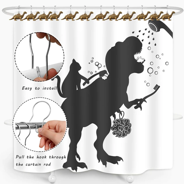 Alt view image 3 of 7 - Stainless Steel Decorative Shower Hangers Rings for Bathroom, 12 Pcs Dinosaur Shower Curtain Hooks Dinosaur Bathroom Decor Decorative Shower Hooks for Shower Curtain, Dinosaur Shower Curtain