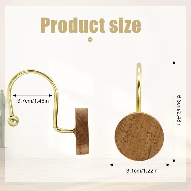 Alt view image 4 of 7 - Living Room (Gold), Bedroom, Bathroom, 12PCS Metal Shower Hooks for Shower Curtain Rod, Modern Round Log Shower Curtain Hangers, Wood Decorative Shower Curtain Rings, Shower Curtain Hooks