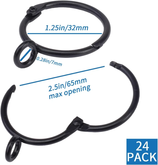 Alt view image 2 of 7 - Shower Curtain Rings 24pcs Black, 1.25inch Heavy Duty Rustproof Metal Drapery Rings, Openable Curtain Rings with Eyelets