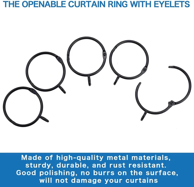 Alt view image 4 of 7 - Shower Curtain Rings 24pcs Black, 1.25inch Heavy Duty Rustproof Metal Drapery Rings, Openable Curtain Rings with Eyelets