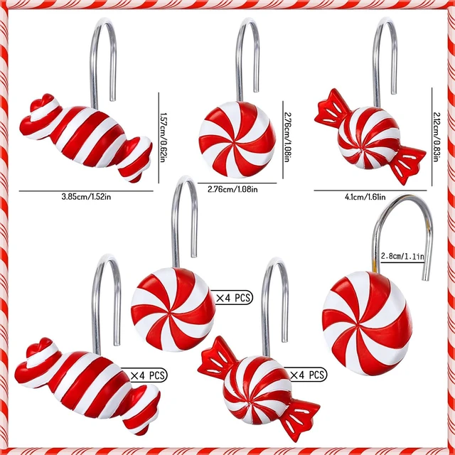 Alt view image 2 of 7 - 12 Pcs Christmas Shower Curtain Hooks 3 Styles Christmas Candy Curtain Hangers Hooks Red White Xmas Decorative Curtain Rings for Xmas Holiday Winter Bathroom Ornament Supplies