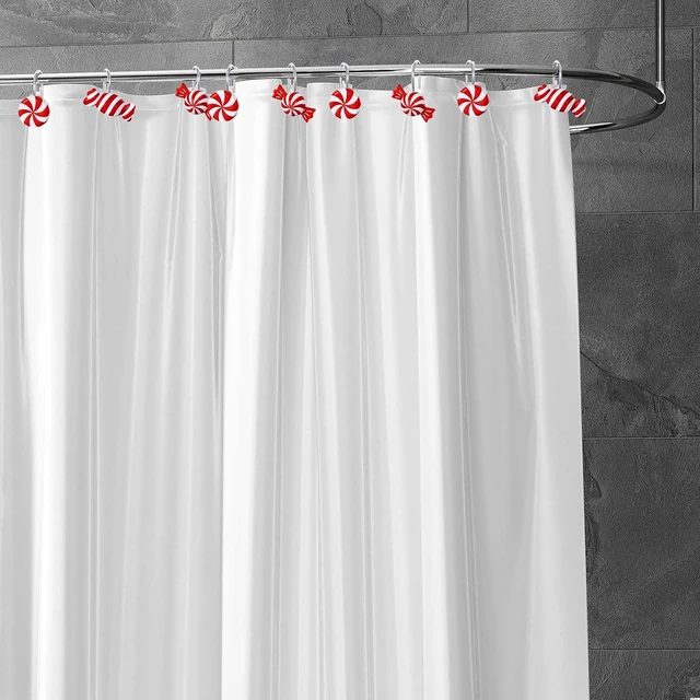 Alt view image 4 of 7 - 12 Pcs Christmas Shower Curtain Hooks 3 Styles Christmas Candy Curtain Hangers Hooks Red White Xmas Decorative Curtain Rings for Xmas Holiday Winter Bathroom Ornament Supplies