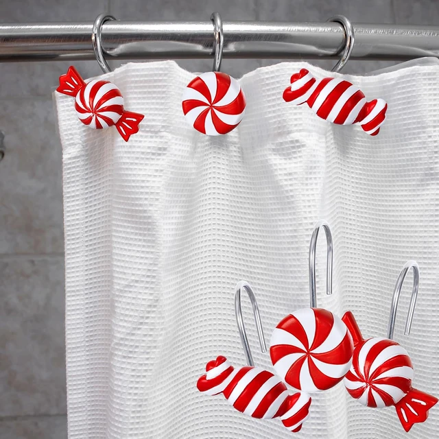 Alt view image 7 of 7 - 12 Pcs Christmas Shower Curtain Hooks 3 Styles Christmas Candy Curtain Hangers Hooks Red White Xmas Decorative Curtain Rings for Xmas Holiday Winter Bathroom Ornament Supplies