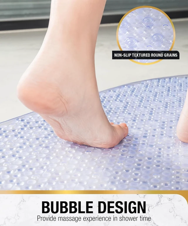 Alt view image 3 of 7 - Machine Washable Oval Bathroom Shower Rug, Transparent Non-Slip Bubble Bath Tub Mat with Suction Cups and Drain Holes
