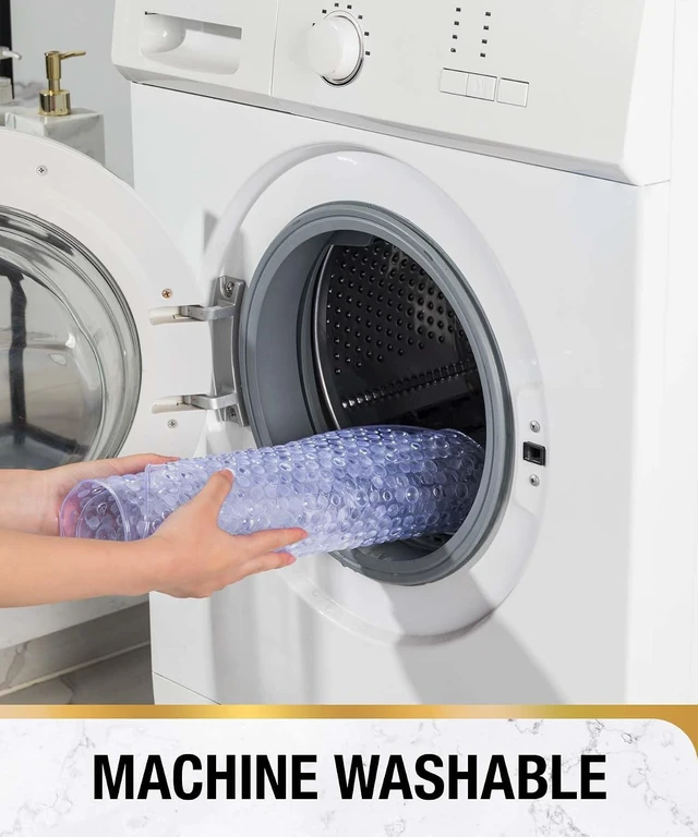 Alt view image 7 of 7 - Machine Washable Oval Bathroom Shower Rug, Transparent Non-Slip Bubble Bath Tub Mat with Suction Cups and Drain Holes