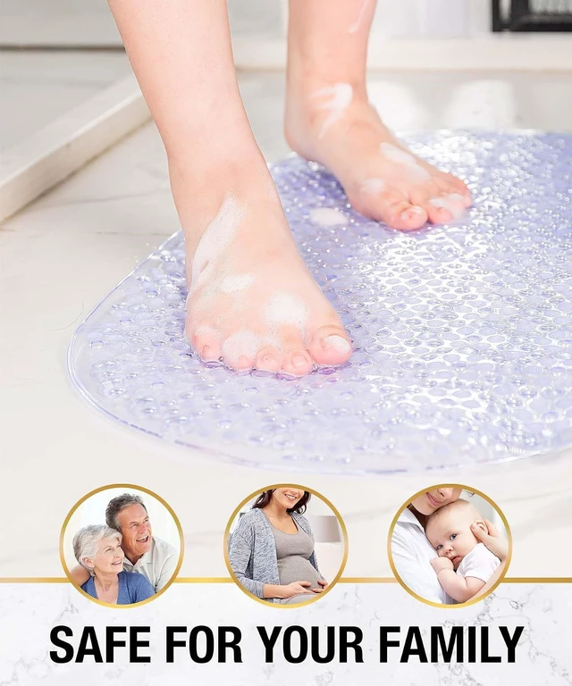 Alt view image 5 of 7 - Machine Washable Oval Bathroom Shower Rug, Transparent Non-Slip Bubble Bath Tub Mat with Suction Cups and Drain Holes