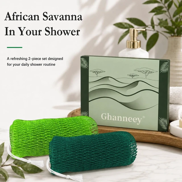 Alt view image 5 of 7 - Quick-Drying African Exfoliating Sponge with Extended Elastic Handle