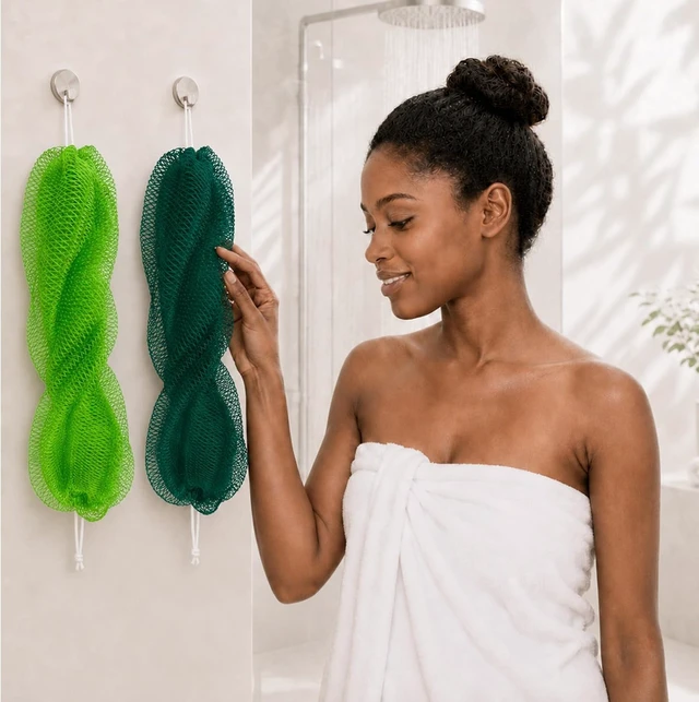 Alt view image 7 of 7 - Quick-Drying African Exfoliating Sponge with Extended Elastic Handle