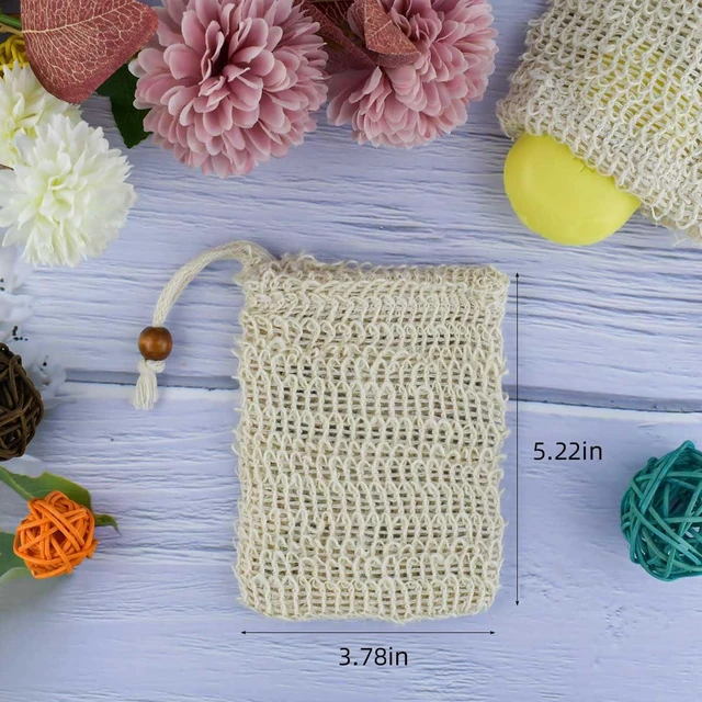 Alt view image 2 of 7 - Plastic-Free Foaming & Drying Bags, Natural Sisal Mesh Soap Saver Pouches with Drawstring for Exfoliating Bath and Shower