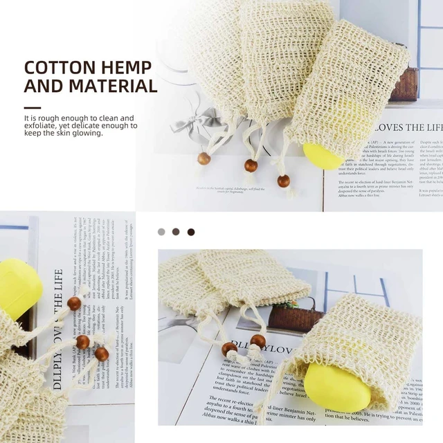 Alt view image 3 of 7 - Plastic-Free Foaming & Drying Bags, Natural Sisal Mesh Soap Saver Pouches with Drawstring for Exfoliating Bath and Shower