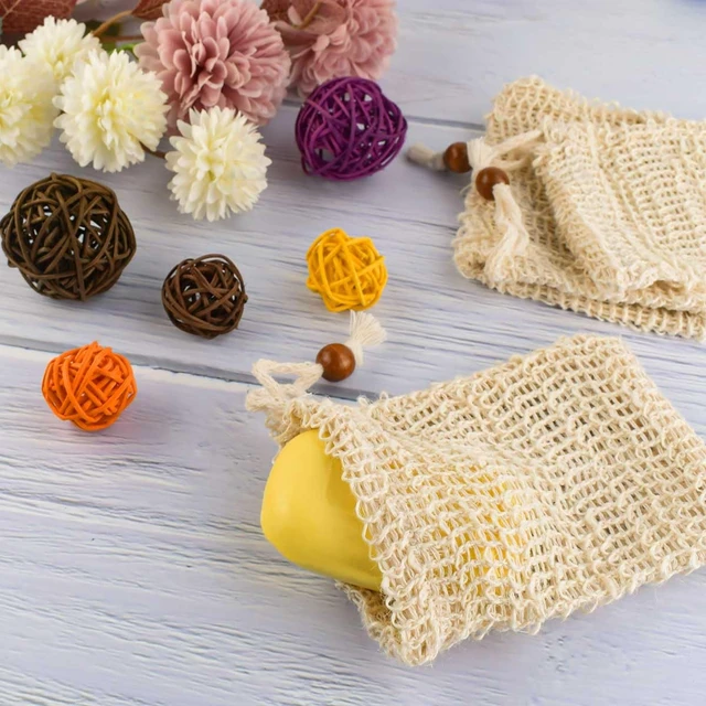 Alt view image 4 of 7 - Plastic-Free Foaming & Drying Bags, Natural Sisal Mesh Soap Saver Pouches with Drawstring for Exfoliating Bath and Shower