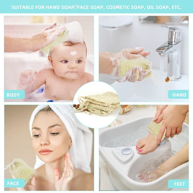 Alt view image 7 of 7 - Plastic-Free Foaming & Drying Bags, Natural Sisal Mesh Soap Saver Pouches with Drawstring for Exfoliating Bath and Shower