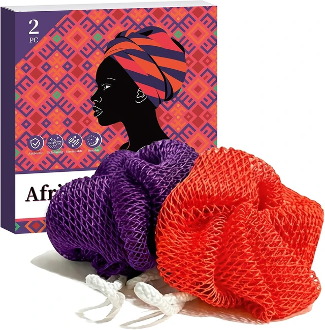 Alt view image 8 of 11 - African Net Sponge Authentic 2 Pack, Exfoliating Body Scrubber for Daily Use, Back Scrubber Bath Sponges for Women Men, Travel Portable Body Care Shower Accessories(Purple & Pink)