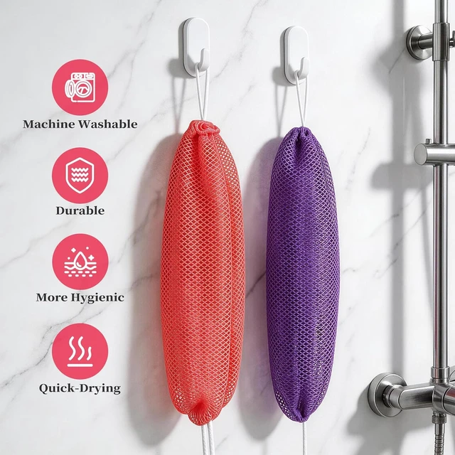 Alt view image 10 of 11 - African Net Sponge Authentic 2 Pack, Exfoliating Body Scrubber for Daily Use, Back Scrubber Bath Sponges for Women Men, Travel Portable Body Care Shower Accessories(Purple & Pink)