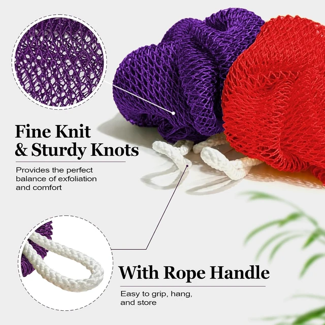 Alt view image 11 of 11 - African Net Sponge Authentic 2 Pack, Exfoliating Body Scrubber for Daily Use, Back Scrubber Bath Sponges for Women Men, Travel Portable Body Care Shower Accessories(Purple & Pink)