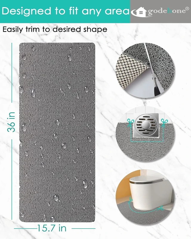 Alt view image 2 of 5 - Suction Cup Free Quick-Dry Bath Rug, Non-Slip PVC Shower Floor Mat with Loofah Texture