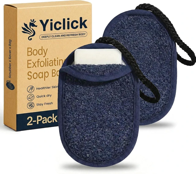 Main image of Loofah Pouch for Bar Soap in Shower, Exfoliating Mesh Soap Saver Bag with Wrist Strap
