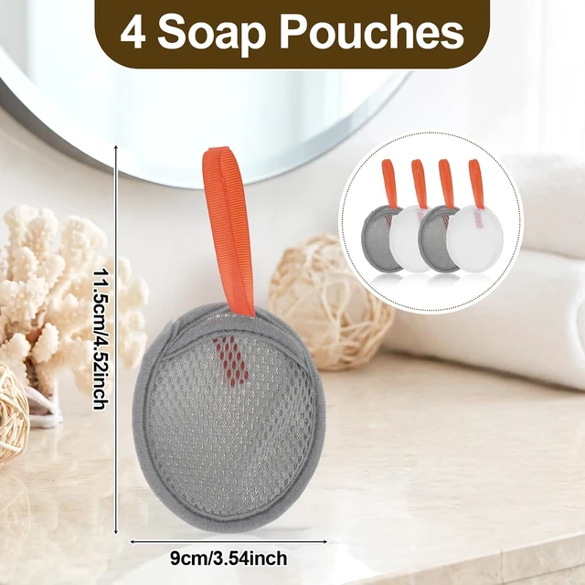 Alt view image 2 of 7 - Mesh Soap Saver Bags with Drawstring Double Layer Exfoliating Pouch for Bar Soaps Gentle Foaming Drying Holder for Shower Body Facial