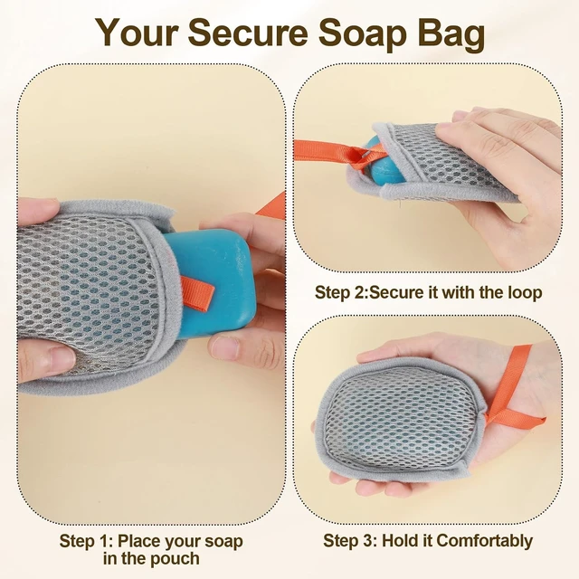 Alt view image 4 of 7 - Mesh Soap Saver Bags with Drawstring Double Layer Exfoliating Pouch for Bar Soaps Gentle Foaming Drying Holder for Shower Body Facial