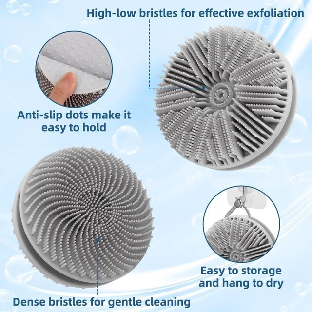 Alt view image 4 of 7 - Rich Lather Bath Sponge, Soft 2-in-1 Exfoliating Shower Loofah Brush for Men & Women, Dual-Sided Silicone Body Scrubber Set
