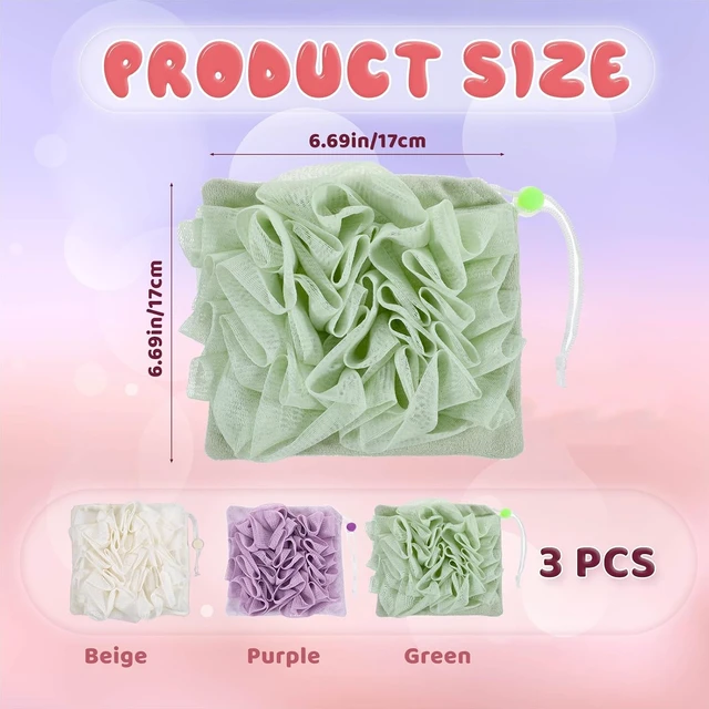 Alt view image 2 of 7 - Reusable 2-in-1 Body Wash Sponge, Set of 3 Exfoliating Soap Bar Loofah Pouches