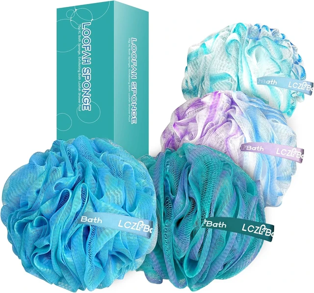 Main image of Set of 4 Large Soft Natural Loofah Bath Sponges Thick Body Wash Puffs for Showering