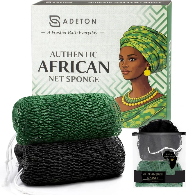 Main image of Back Scrub for Shower, Nylon Loofah Washcloth, Sapo Bath Sponge, Exfoliating Body Scrubber, Authentic African Net Sponge with Knots
