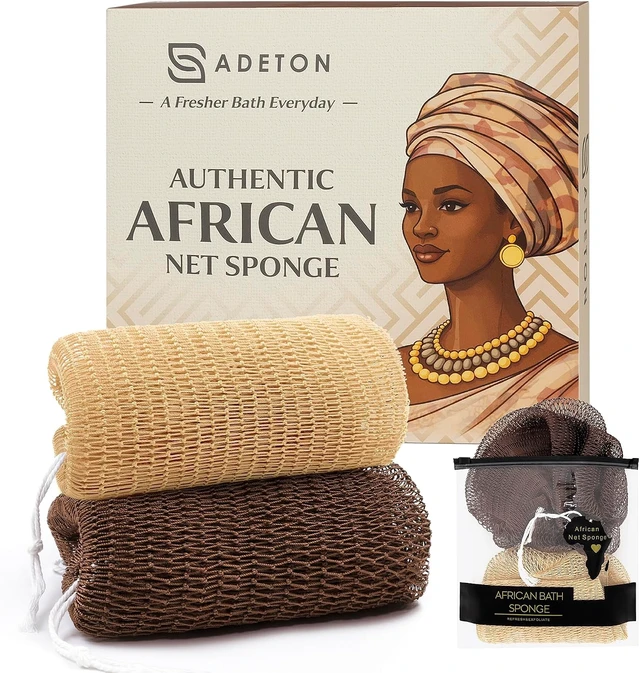 Alt view image 2 of 7 - Back Scrub for Shower, Nylon Loofah Washcloth, Sapo Bath Sponge, Exfoliating Body Scrubber, Authentic African Net Sponge with Knots