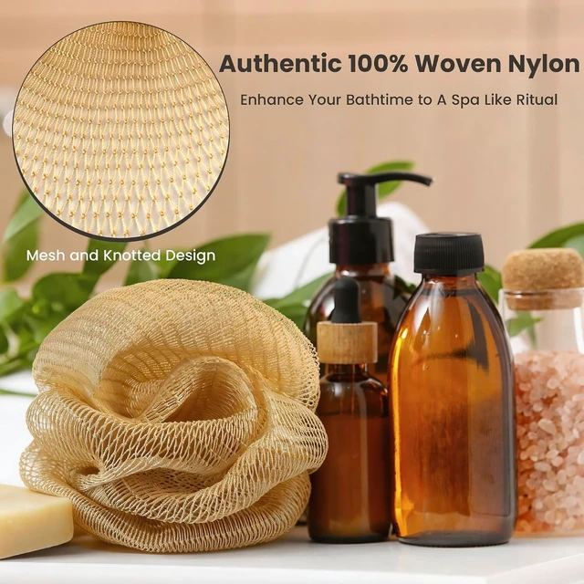 Alt view image 3 of 7 - Back Scrub for Shower, Nylon Loofah Washcloth, Sapo Bath Sponge, Exfoliating Body Scrubber, Authentic African Net Sponge with Knots