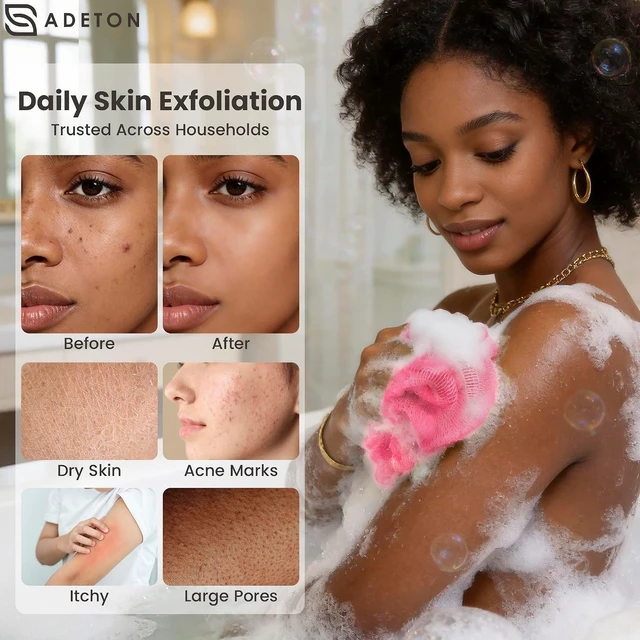 Alt view image 5 of 7 - Back Scrub for Shower, Nylon Loofah Washcloth, Sapo Bath Sponge, Exfoliating Body Scrubber, Authentic African Net Sponge with Knots