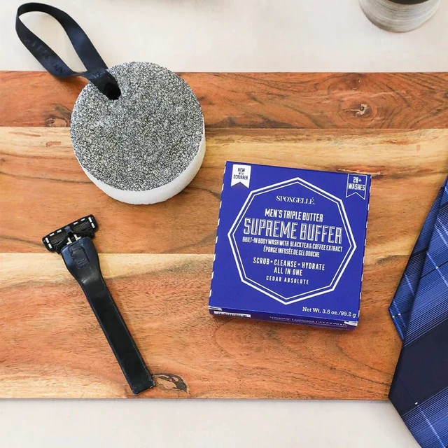 Alt view image 2 of 3 - Made in USA, Vegan & Dermatologist Tested, Long-Lasting Loofah Sponge for Men, Infused with Body Wash, Spongellé Men's Supreme Body Exfoliating Scrubber