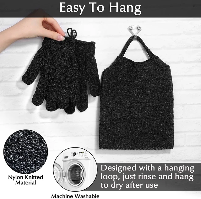 Alt view image 5 of 7 - Exfoliating Shower Towel with Body Wash Mitts for Dead Skin Removal, Anezus Deep Cleaning Back Scrubber Bath Gloves Set